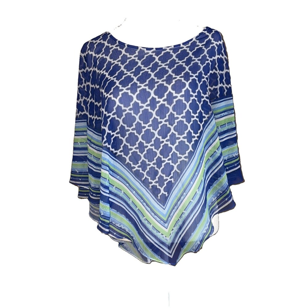 Oneworld Women's Blue Pattern Poncho Size L